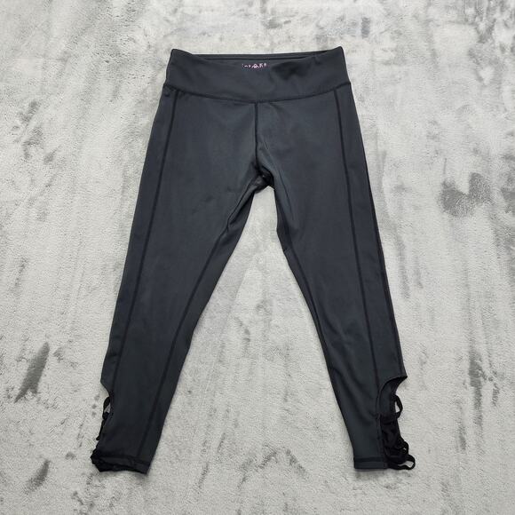 Mint Lilac Leggings Women S Black Pull On Crop Strappy Cutout Hem Detail Workout - Picture 1 of 11